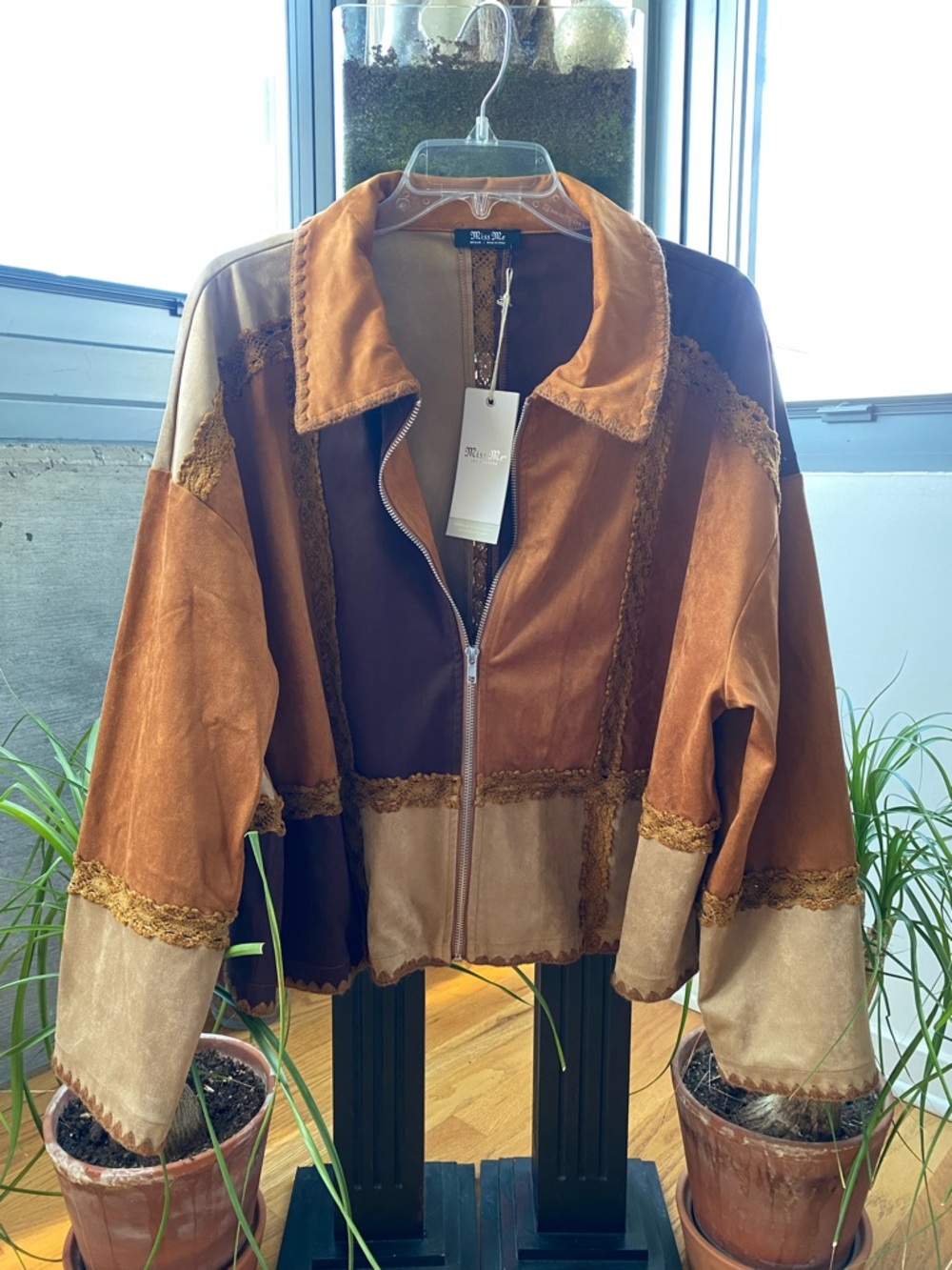 Miss Me Patchwork Leather Jacket in Brown and Tan - Picture 2 of 7